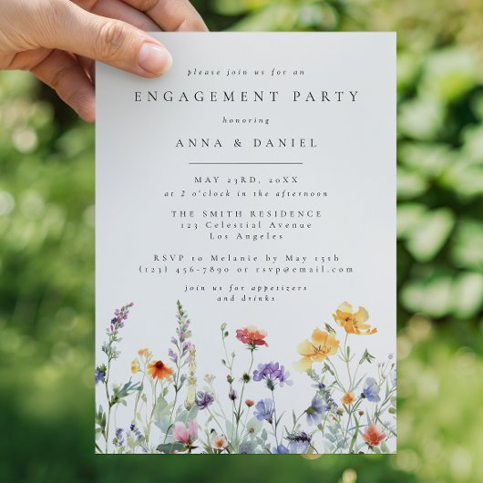 Vibrant Watercolor Floral Engagement Party Kaart