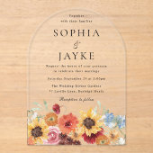 Vibrant Watercolor Floral Wedding  Acryl Uitnodigingen (Voorkant)