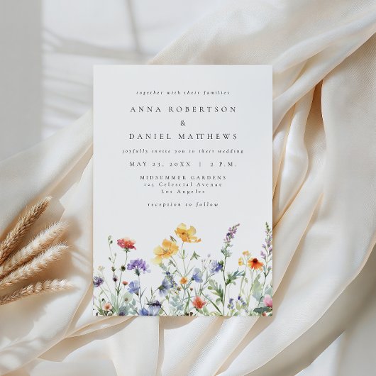 Vibrant Watercolor Floral Wedding Invitation Kaart