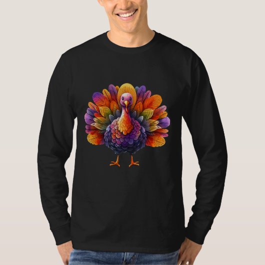 Vibrant Watercolor Turkey Autumn Harvest T-shirt (Voorkant)