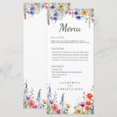 Vibrant Watercolor Wildflowers Elegant Wedding Menu (Voorkant / Achterkant)