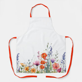 Vibrant Watercolor Wildflowers Pattern Apron Schort