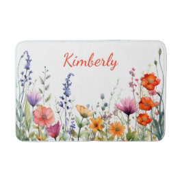 Vibrant Watercolor Wildflowers Personalized Badmat