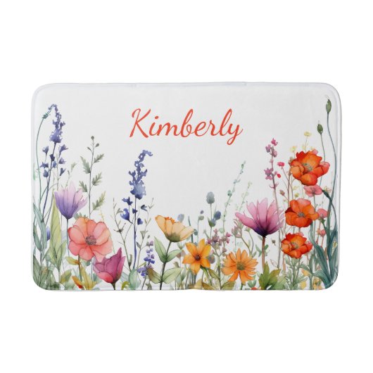 Vibrant Watercolor Wildflowers Personalized Badmat (Voorkant)
