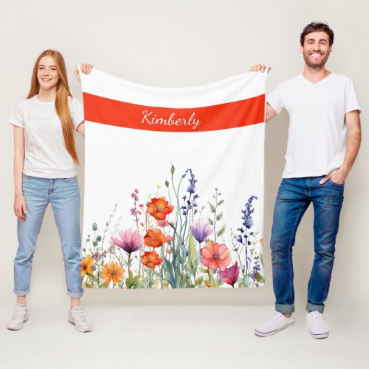 Vibrant Watercolor Wildflowers Personalized Fleece Deken (In situ)