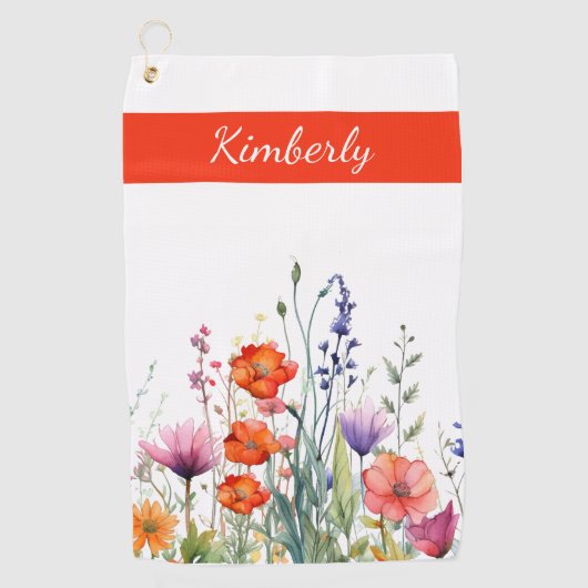 Vibrant Watercolor Wildflowers Personalized Golfhanddoek (Voorkant)
