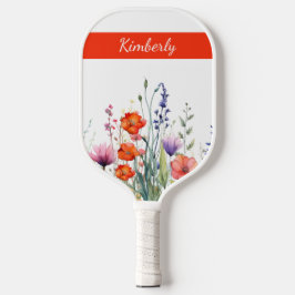 Vibrant Watercolor Wildflowers Personalized Pickleball Paddle