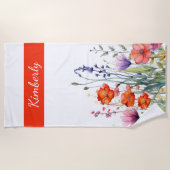 Vibrant Watercolor Wildflowers Personalized Strandlaken (Voorkant)