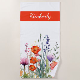 Vibrant Watercolor Wildflowers Personalized Strandlaken