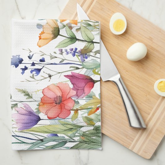 Vibrant Watercolor Wildflowers Personalized Theedoek (Quarter Fold)