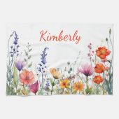 Vibrant Watercolor Wildflowers Personalized Theedoek (Horizontaal)