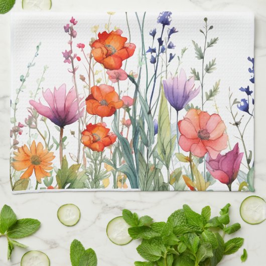 Vibrant Watercolor Wildflowers Personalized Theedoek (Gevouwen)