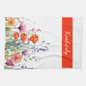 Vibrant Watercolor Wildflowers Personalized Theedoek (Horizontaal)