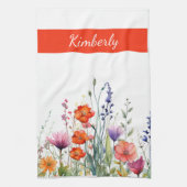 Vibrant Watercolor Wildflowers Personalized Theedoek (Verticaal)