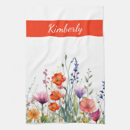 Vibrant Watercolor Wildflowers Personalized Theedoek