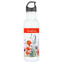 Vibrant Watercolor Wildflowers Personalized Waterfles