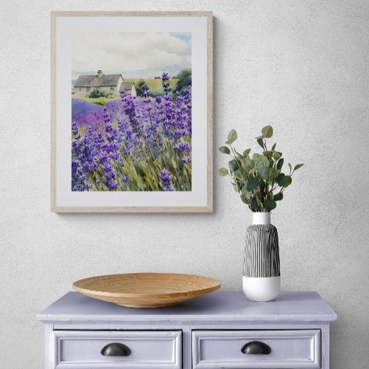  Vibrant Watercolour Lavender Field  Foto Afdruk