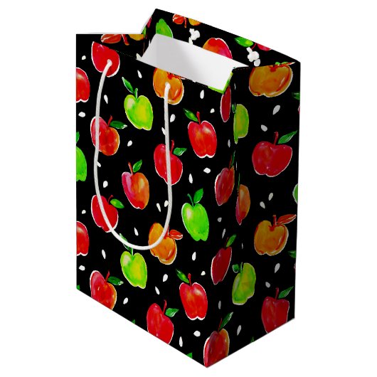 Vibrant Waterverf Apples Patroon Medium Cadeauzakje (Achterkant Gekanteld)