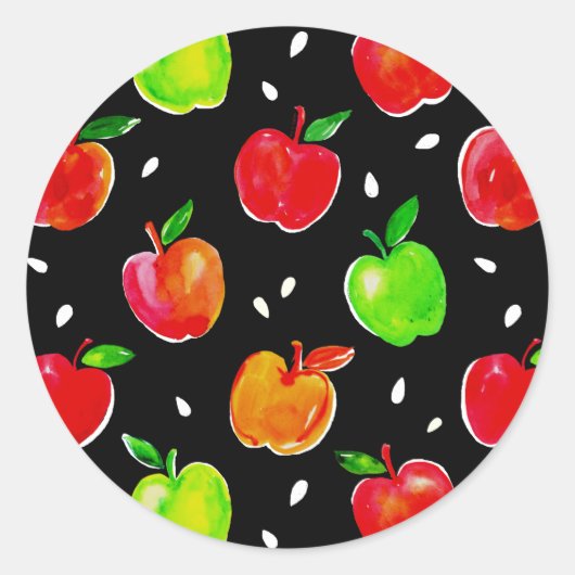 Vibrant Waterverf Apples Patroon Ronde Sticker (Voorkant)