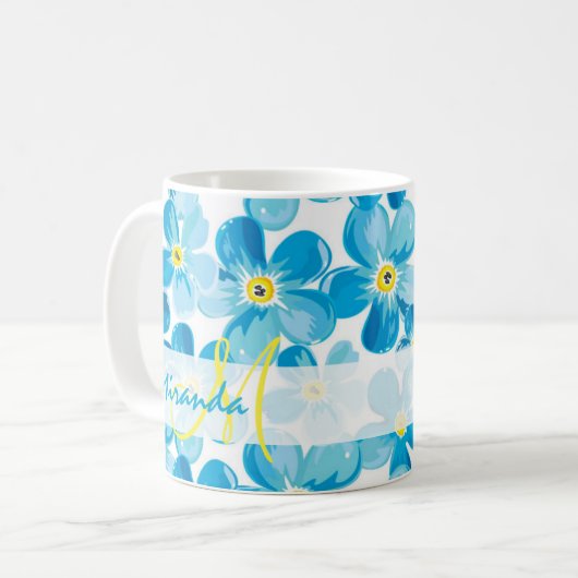 Vibrant waterverf blauw vergeet me niet de naam bl koffiemok (Voorkant links)