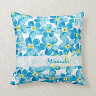 Vibrant waterverf blauw vergeet me niet de naam bl kussen