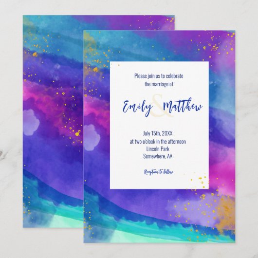 Vibrant Waterverf bruiloft Kaart (Voorkant / Achterkant)