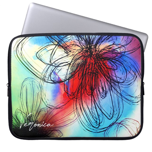 Vibrant Waterverf Dahlia Floral Abstract Laptop Sleeve (Voorkant)