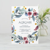 Vibrant Waterverf Floral Wreath Aqiqah Kaart (Staand voorkant)