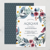 Vibrant Waterverf Floral Wreath Aqiqah Kaart (Voorkant / Achterkant)