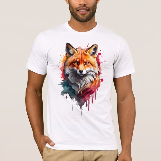 Vibrant Waterverf Fox T-shirt - vet en wild (Voorkant)