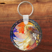 Vibrant Waterverf Girl Round Sleutelhanger (Voorkant)