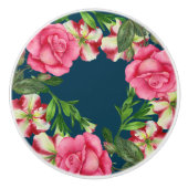 Vibrant Waterverf Roze Floral Wreated Illustratie Keramische Knop (Voorkant)
