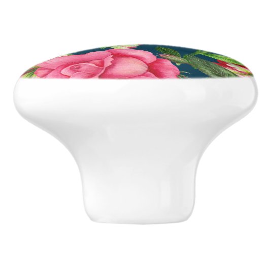 Vibrant Waterverf Roze Floral Wreated Illustratie Keramische Knop (Zijkant)