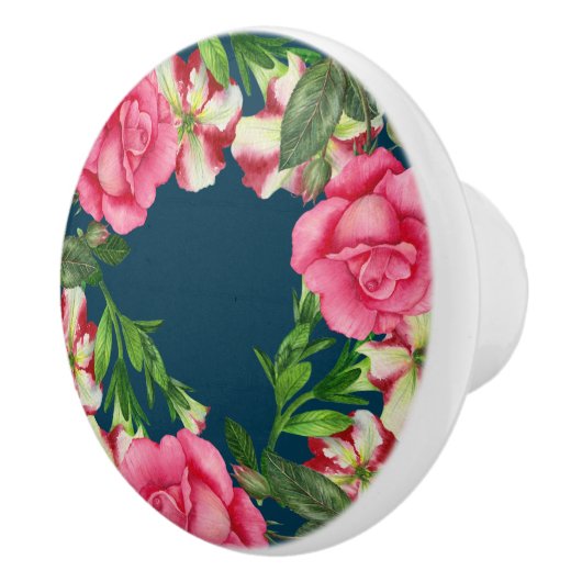 Vibrant Waterverf Roze Floral Wreated Illustratie Keramische Knop (Rechts)
