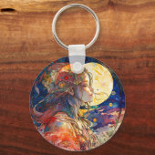 Vibrant Waterverf van Girl & Moon Sleutelhanger (Voorkant)