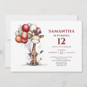 Vibrant whimsical giraffe kids birthday invite kaart (Voorkant)