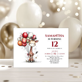 Vibrant whimsical giraffe kids birthday invite kaart