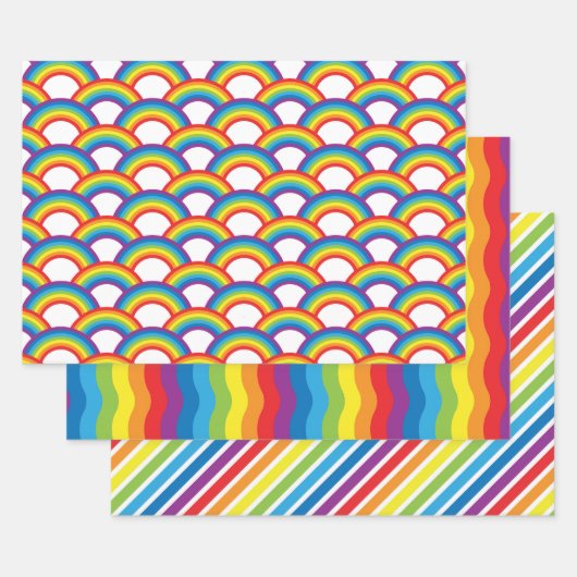 Vibrant White and Rainbow Patterns Inpakpapier Vel (Set)