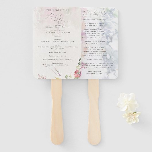 Vibrant Wildbloem Roze Violet Yellow Programme Handwaaier (Voorkant en achterkant)