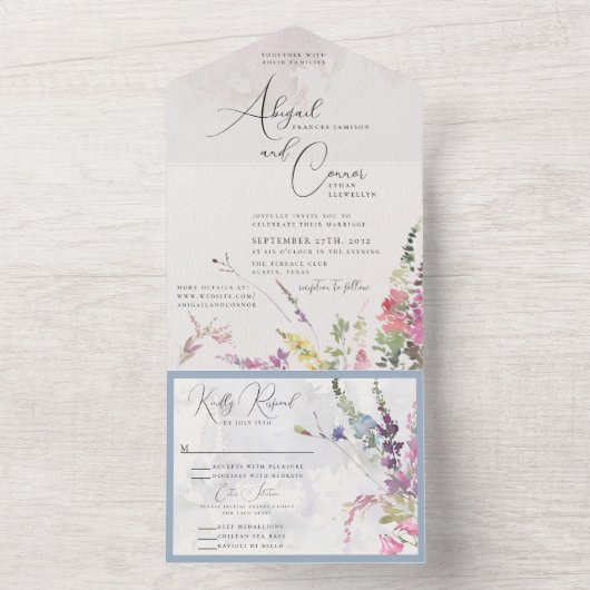 Vibrant Wildbloemen Roze Violet Geel All In One Uitnodiging (Binnen)