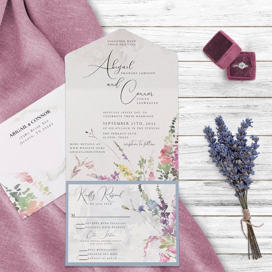 Vibrant Wildbloemen Roze Violet Geel All In One Uitnodiging