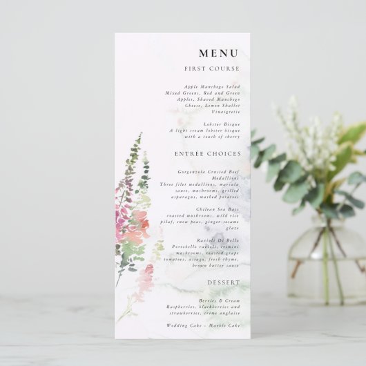 Vibrant Wildbloemen Roze Violet Geel Menu (Staand voorkant)