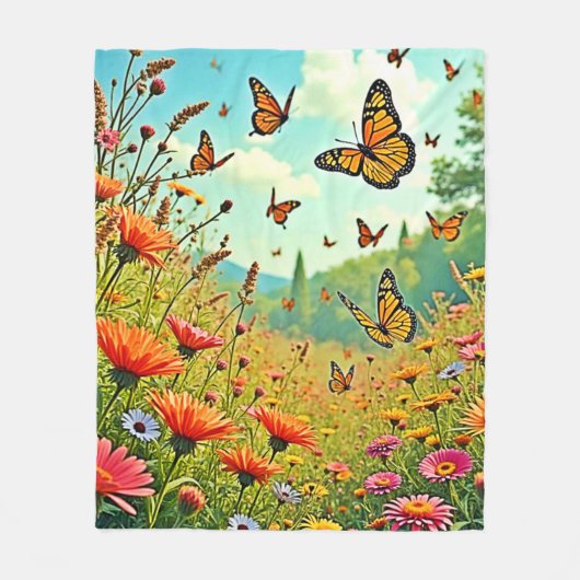 Vibrant Wildflower Butterfly Joy Design Fleece Deken (Voorkant)