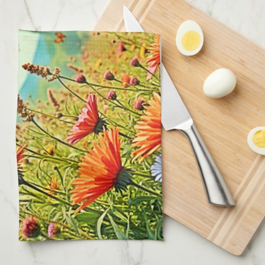 Vibrant Wildflower Butterfly Joy Design Theedoek (Quarter Fold)