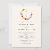 Vibrant Wildflower Crest Wedding Invitation Kaart (Voorkant)