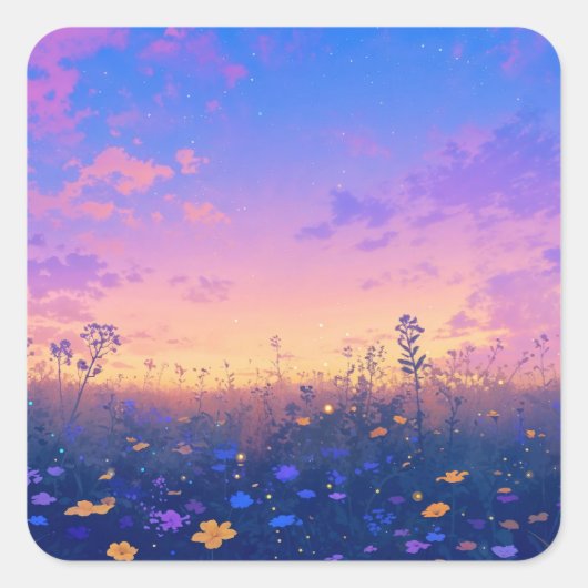 Vibrant Wildflower Meadow at Sunset Sky Vierkante Sticker (Voorkant)