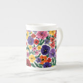 Vibrant Wildflower Pansy Botanical Pattern Porselein Kop (Voorkant rechts)