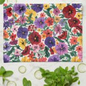 Vibrant Wildflower Pansy Botanical Pattern Theedoek (Gevouwen)