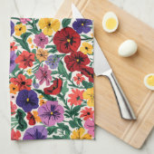 Vibrant Wildflower Pansy Botanical Pattern Theedoek (Quarter Fold)