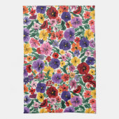 Vibrant Wildflower Pansy Botanical Pattern Theedoek (Verticaal)